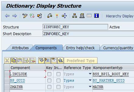 34. Start transaction SE11. Create structure ZINFOREC_KEY as shown. Component:.
