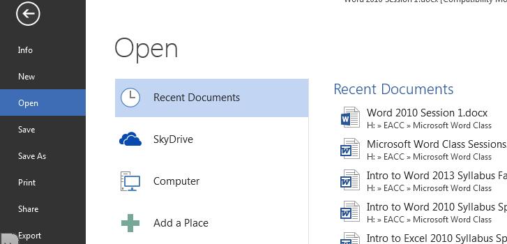 Open an Existing Document 1. Click File, Open. The following screen will appear. 2.
