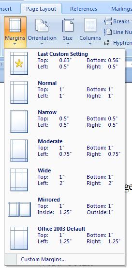 2. You can choose from the preset margins or click on the custom margins setting to specify your own settings. Vertically Align a Page 1.