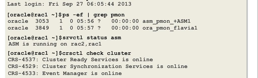 Oracle Database 11gR2 with ASM [oracle@rac1 ~]$ srvctl stop asm -n rac1