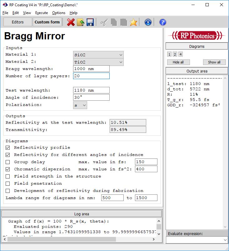 The User Interface (3) Simple example for custom forms: Bragg mirror model, where