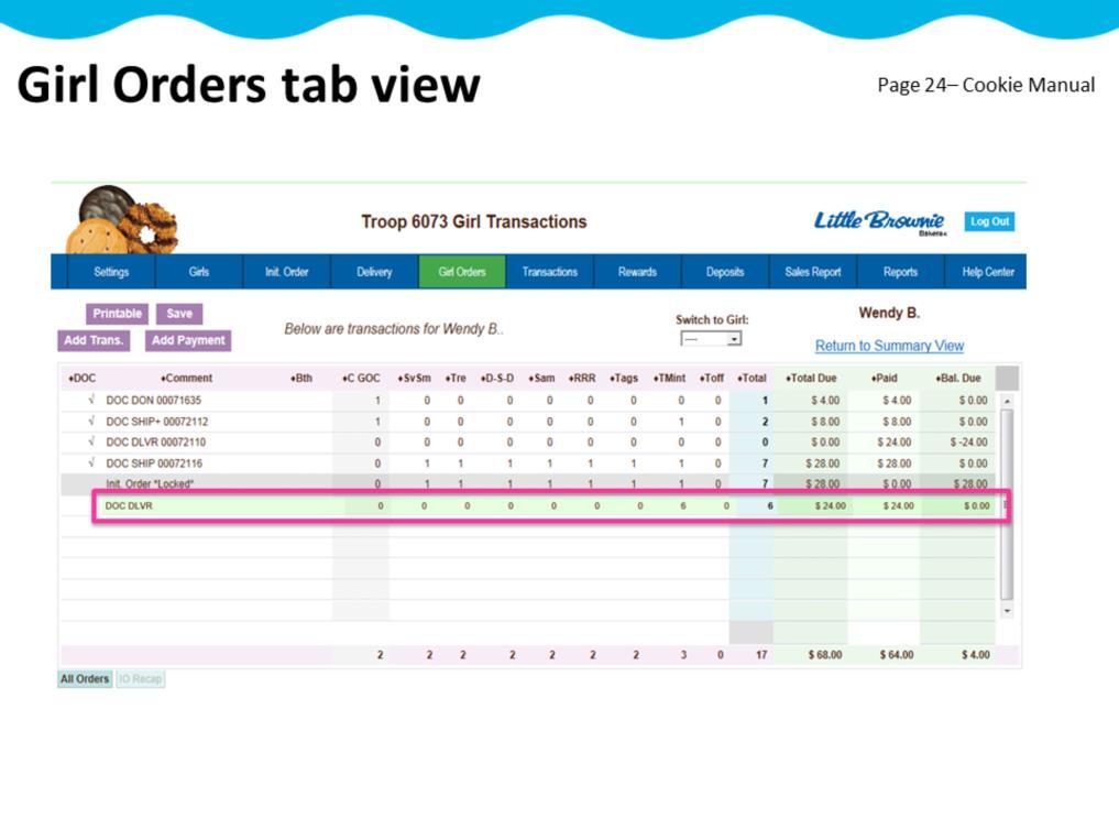 Leaders must get the information on what cookies are needed for a girl s Girl Delivery orders by one of several methods. Go to the reports tab in ebudde and pull the DOC Orders by Girl report.