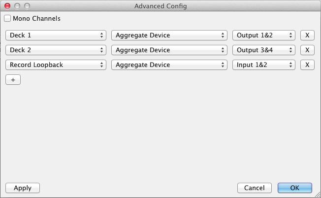 MAC users have to link Deck 1 with the outputs 1 and 2 of the Aggregate Device and Deck 2 with the outputs 3 and 4.