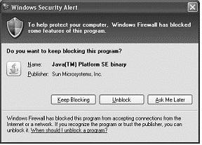 If the firewall is active, the Windows Security Alert window is displayed.