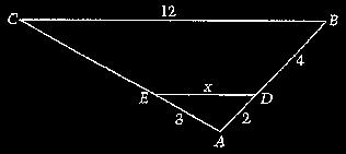If triangles ADE and ABC shown in the figure above are similar, what is the value of x? A. 4 B. 5 C.