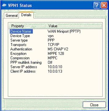 Figure 5: Properties can be viewed on Status tab in Windows Next we run a stream of ping traffic using the command: Ping <Client IP> -n 1000 Two scenarios are considered with same authentication