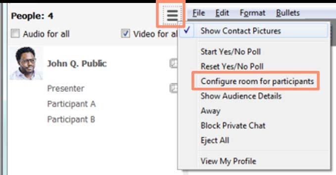 Enable AV for participants Customize participant experience for each event by enabling and disabling various features.