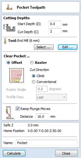 Important : The Cutting Parameters should be set for the material you are cutting and to suit your machine tool. 16. Click the Edit button to check the cutting parameters.