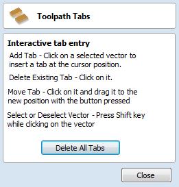 35. Fill out the rest of the Profile Toolpath form as shown above in Figure 21. Please see information below on how to Add Tabs to the toolpath using the form.