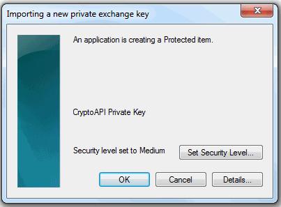 10.Click Finish to complete the process. The certificate will be imported. 11.Select the security level for storing the Private Key in your system and click OK. That's it.