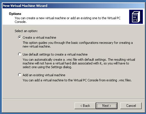 * Make sure that the "Create a virtual machine" option is selected. Click on the "Next" button.