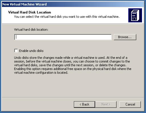 virtual hard disk" option is