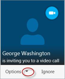 3. To view the Options, click the down arrow 4. From the menu, make your selection 5. To ignore the call, click Ignore 6.
