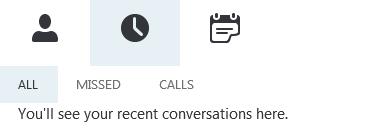 Conversation Tab The Conversation tab allows you to view your conversation history by recent conversations, missed conversations, and all calls. Meeting Tab The Meeting Tab calendar.