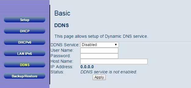 DNS service (http://www.dyndns.com/). You must sign up with this service if you want to use it. To access the DDNS page: 5 Click Basic in the menu bar. 6 Then click the DDNS submenu.