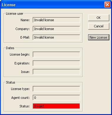 Avira SMC Frontend The license window appears, displaying the Invalid entry marked in red