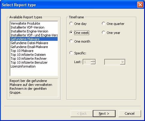 Operation Template name Template type Group Timeframe Start time Schedule The report name defined by the user. The selected report type. The virtual computer/group on which the report is run.