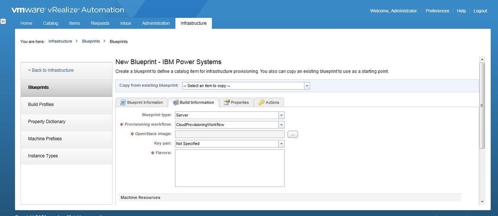 Creating New Blueprint Specify the provisioning workflow,