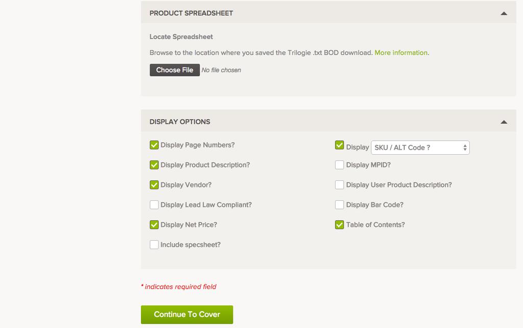 We have pre-selected some items as default on the Details page, and marked others as required.