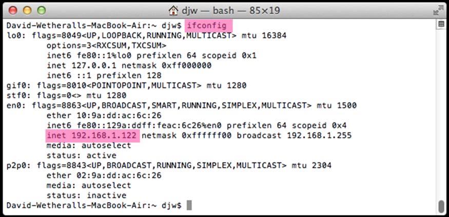 Figure 4: Finding the computer s IP address (Mac) The reason you may find UDP messages without your computer s IP address as either the source or destination IP address is that UDP is widely used as