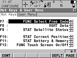 10 Configuring the HOT Keys and the USER Menu Description The settings on this screen assign a particular function, screen or application program to each of the hot keys and to the USER key.
