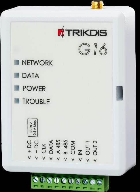 Description Communicator G16 is intended to upgrade compatible intruder alarm panels for event signalling via cellular network. Communicator transmits full event information to Alarm Receiving Centre.