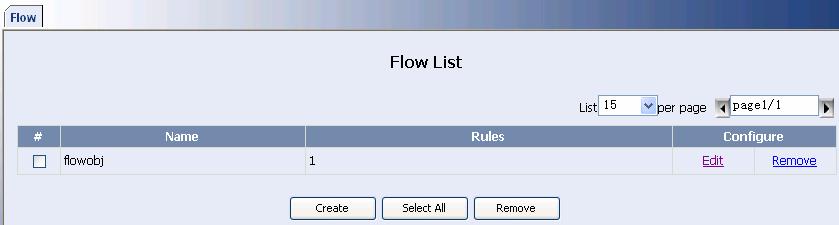 Web-Based Configuration Manual Object-Oriented Management Chapter 1 Object Configuration Figure 1-10 Flow object configuration page To create a flow object, click Create, specify a flow object name,