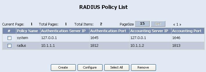 Web-Based Configuration Manual Network Configuration Chapter 4 AAA Configuration 4.3 AAA Configuration Details 4.3.1 Configuring RADIUS Select the RADIUS tab to enter the RADIUS configuration page, as shown in Figure 4-2.