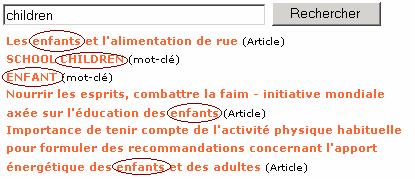 same concept, that is one is the plural of the other. The portal also allows multilingual searches: children or enfants will retrieve the same result. Figure 6. Example of singular vs.