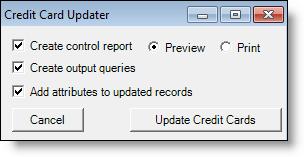 100. C HAPTER 7 Credit Card Updater Process To update credit card information, you must run Credit Card Updater in the Data Health Center.