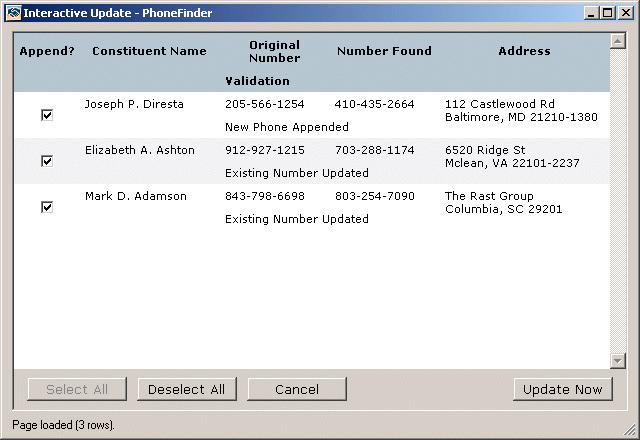 P HONEFINDER. 75 9. Click Next. The Summary tab appears, summarizing your update options. 10. Click Update Now to update the information in your database.