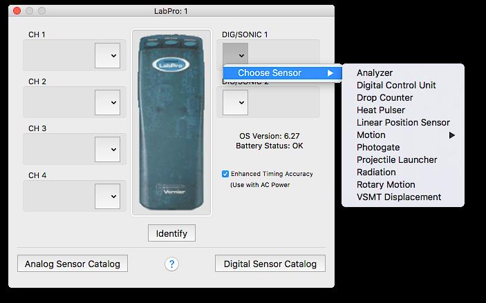 Add the sensor to Logger Pro by going to Experiment Set Up Sensors Show All Interfaces or by clicking on the LabPro icon in the upper left corner. 3.