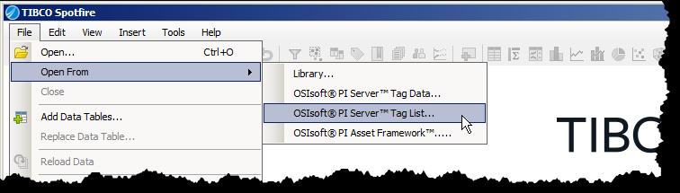 3. Retrieving A List Of OSIsoft PI Tags Select the File à Open From à OSIsoft PI Tag List menu