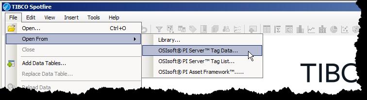 5. Retrieving OSIsoft PI Tag Data Select the File à Open From à OSIsoft PI Tag Data menu