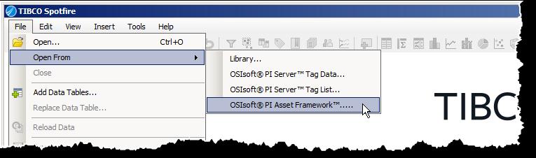 6. Retrieving OSIsoft AF Element & Attribute Metadata & Data Select the File à Open From à OSIsoft PI Asset Framework menu