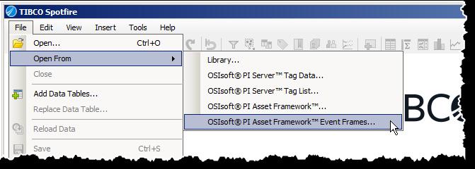 7. Retrieving OSIsoft Event Frame Metadata & Data Select the File à Open From à OSIsoft PI Asset Framework Event Frames menu item as