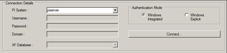 When first opened the dialog controls are disabled with the exception of the Connection Details controls.