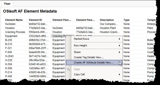 10. Using the OSIsoft AF Attribute Data Function In this mode, the AF Datasource described previously is used to dynamically retrieve Element metadata, Attribute metadata or Attribute Data based on