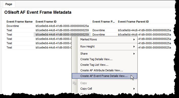 11. Using the OSIsoft AF Event Frame Data Function In this mode, the Event Frame Datasource described previously is used to dynamically retrieve Event Frame metadata or Attribute Data based on
