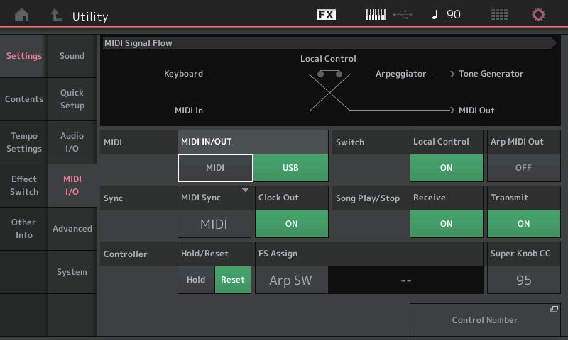 Utility Settings MIDI I/O You can now control the Super Knob by MIDI Control Change messages.