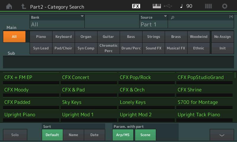 Category Search Part Category Search You can now select any Part in a Performance and assign the sound of the Part to another.