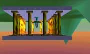 The temple is built on a green valley that is constructed using ElevationGrid node. The pillars are mapped with textures.