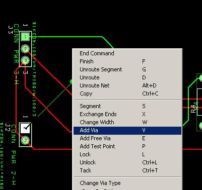 The components or the traces that are selected in Layout will also be selected simultaneously in the Capture schematic. 15. In the picture below, a Via is added to the output trace.
