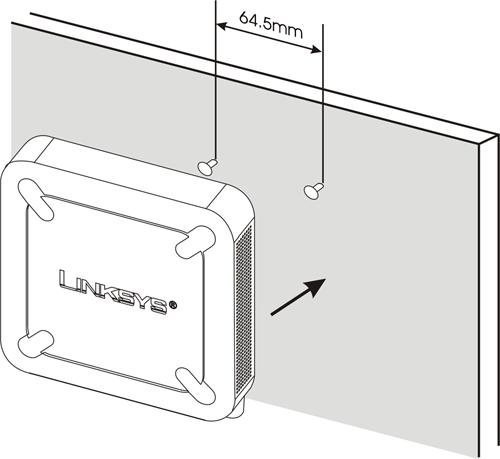 Line up the Wireless Router so that the wall-mount slots line up with the two screws. Figure 5-7: Mounting Dimensions 4.