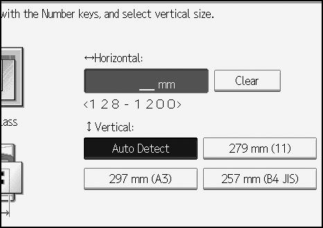 Facsimile Features E Enter a horizontal size using the number keys. 4 Each time you press [mm] or [inch], the units switch between mm and inch.
