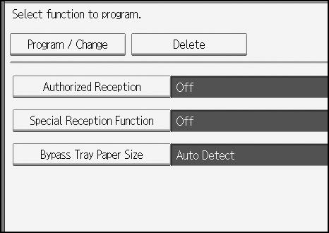 B Press [Reception Settings]. C Press [Program Special Sender]. D Press [Initial Set Up]. E Select the function you want to program.