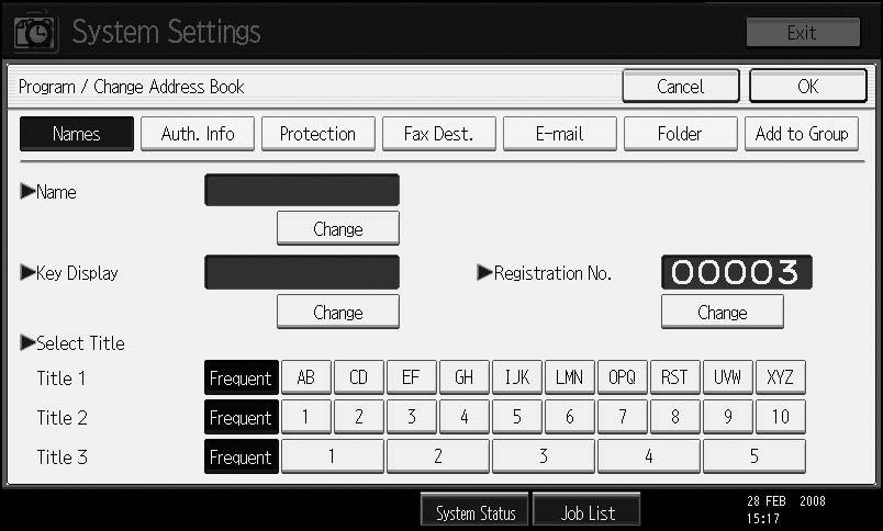 7. Registering Addresses and Users for Facsimile/Scanner Functions This chapter describes how to register destinations and users in the Address Book.