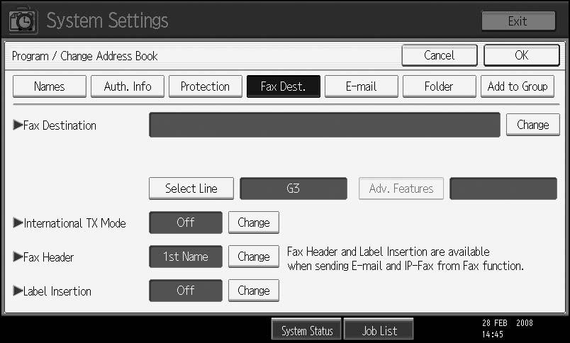used or folders from being accessed without authorization. Fax Dest.