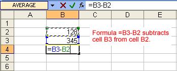 To Create a Simple Formula that Adds the Contents of Two Cells: Type the numbers you want to calculate in separate cells (for example, type 128 in cell B2 and 345 in cell B3).