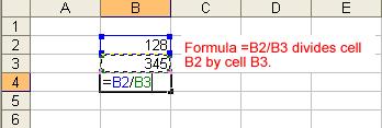 Type a mathematical operator (Ex: the multiplication symbol *). The operator displays in the cell and Formula bar. Click on the next cell in the formula (B3, for example).